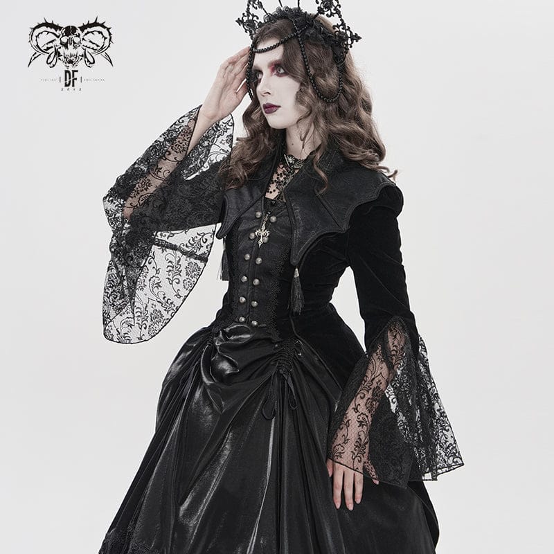 DEVILFASHION Women's Gothic Bat Wing Collar Double-breasted Zip Jacket