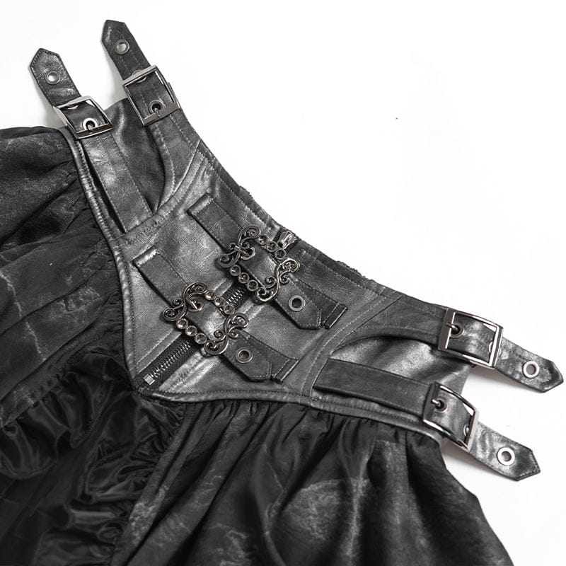 DEVILFASHION Women's Gothic Buckle-up Printed Ruffled Short Skirt