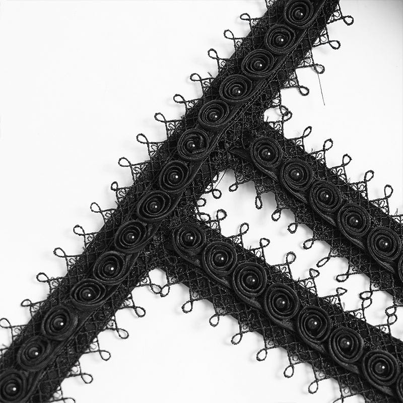 DEVILFASHION Women's Gothic Chained Tassels Layered Short Skirt Black