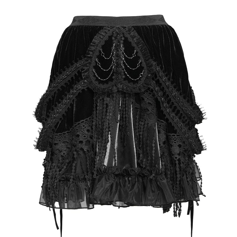 DEVILFASHION Women's Gothic Chained Tassels Layered Short Skirt Black