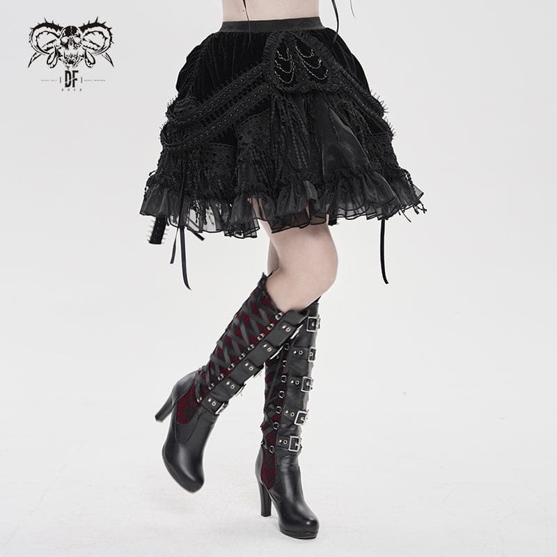 DEVILFASHION Women's Gothic Chained Tassels Layered Short Skirt Black