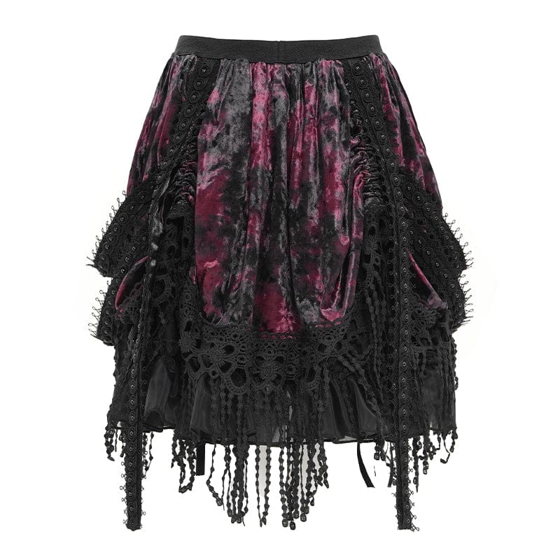 DEVILFASHION Women's Gothic Chained Tassels Layered Short Skirt Black-Red
