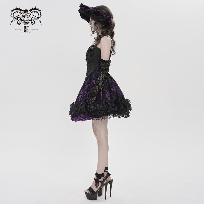 DEVILFASHION Women's Gothic Floral Beaded Slip Dress