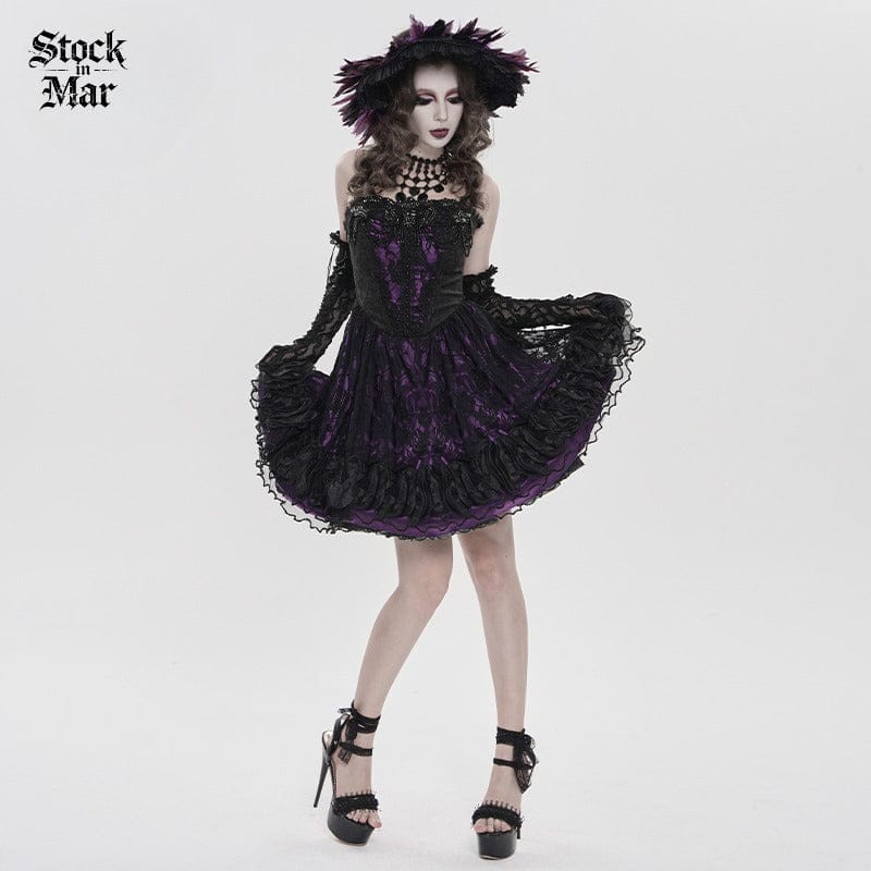 DEVILFASHION Women's Gothic Floral Beaded Slip Dress