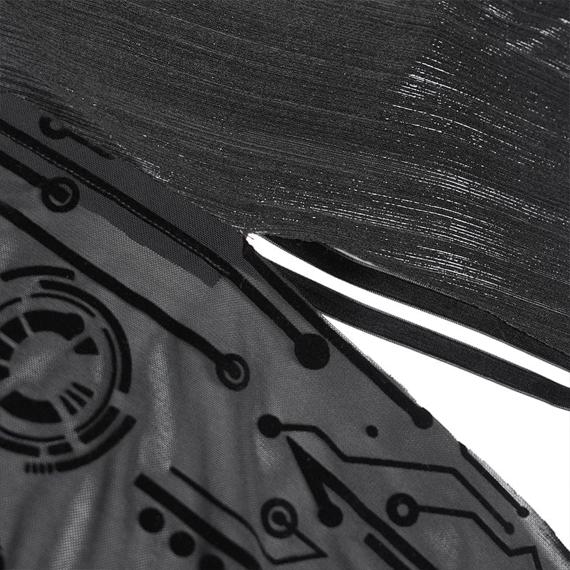 DEVILFASHION Women's Gothic Irregular Mesh Printed Lace-up Long Skirt