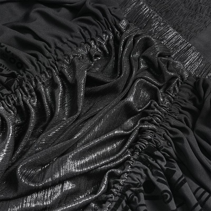 DEVILFASHION Women's Gothic Irregular Mesh Printed Lace-up Long Skirt