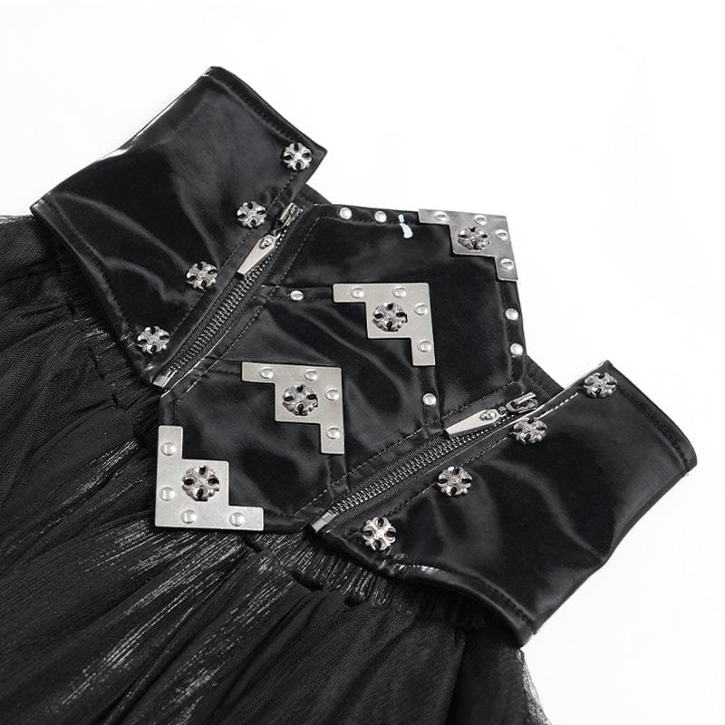 DEVILFASHION Women's Gothic Irregular Mesh Printed Lace-up Long Skirt