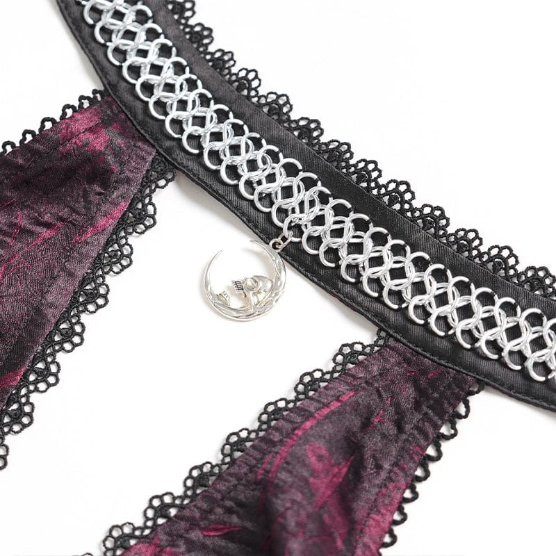 DEVILFASHION Women's Gothic Irregular Plunging Tassels Halterneck Dress