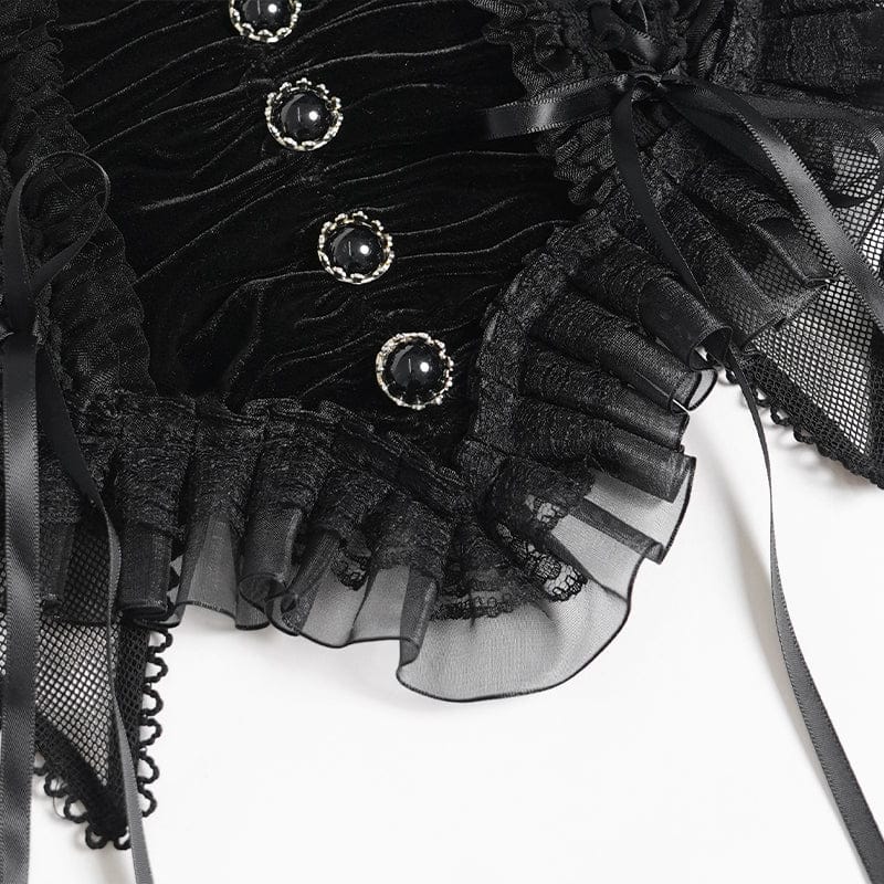 DEVILFASHION Women's Gothic Lace Ruffled Ruched Bustier Black