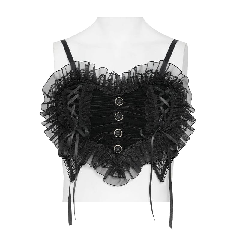 DEVILFASHION Women's Gothic Lace Ruffled Ruched Bustier Black