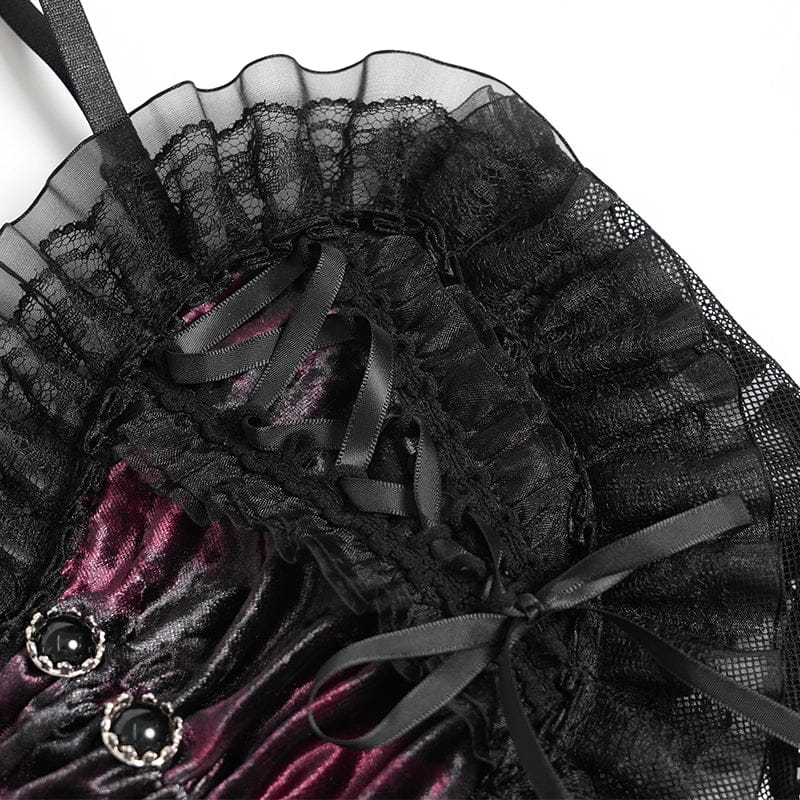 DEVILFASHION Women's Gothic Lace Ruffled Ruched Bustier Black-Red