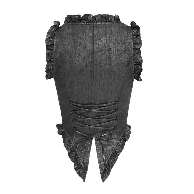 DEVILFASHION Women's Gothic Lace-up Zip Swallow-tailed Vest Black