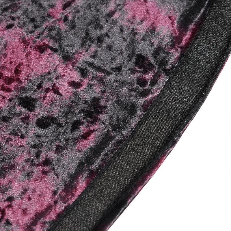 DEVILFASHION Women's Gothic Plunging Pleated Maxi Dress Black-Red