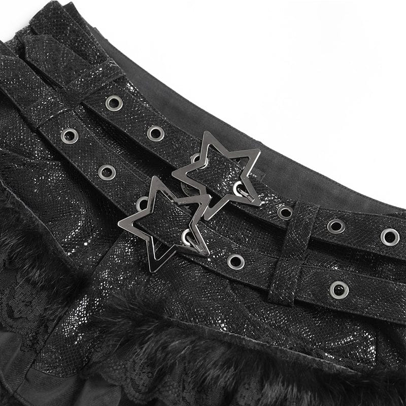 DEVILFASHION Women's Grunge Star Layered Falbala Shorts