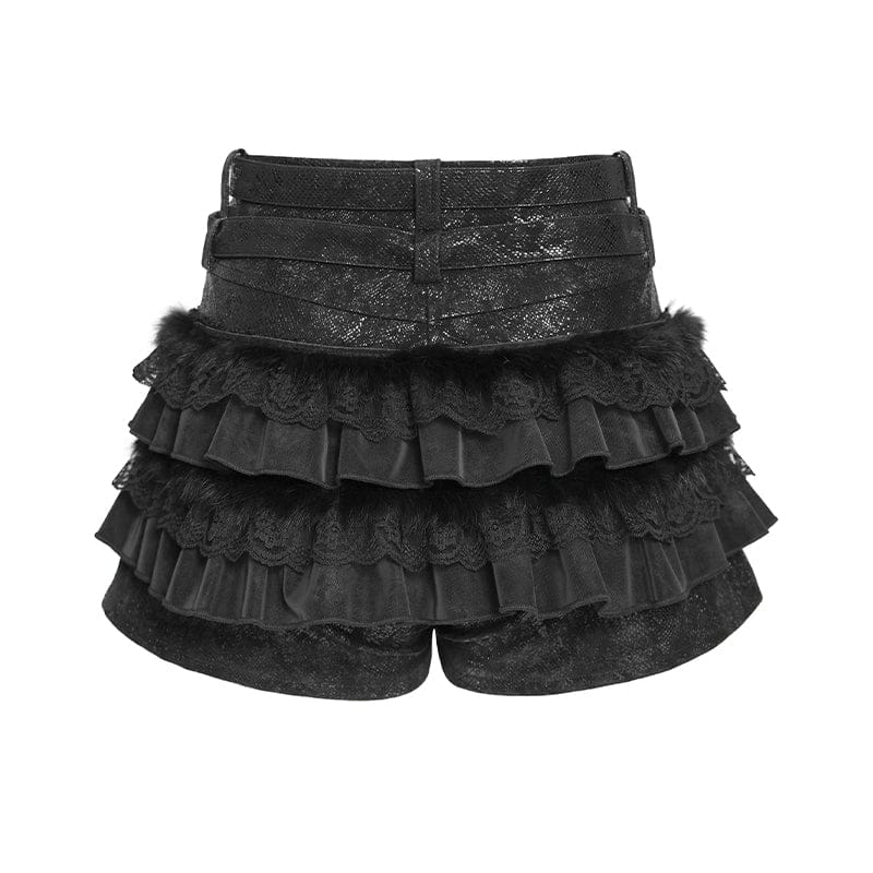DEVILFASHION Women's Grunge Star Layered Falbala Shorts