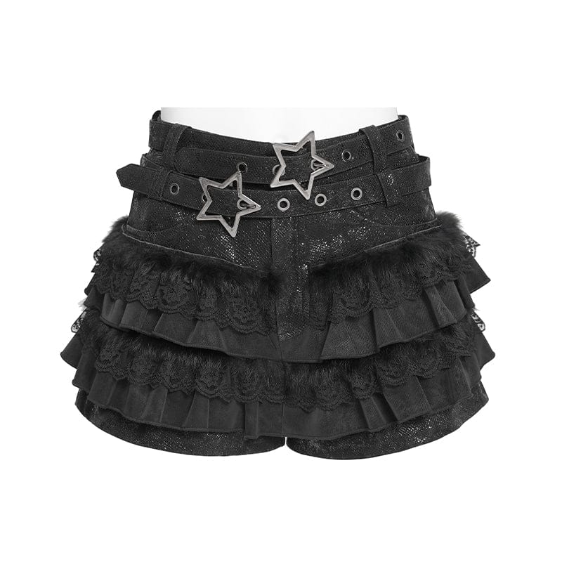 DEVILFASHION Women's Grunge Star Layered Falbala Shorts
