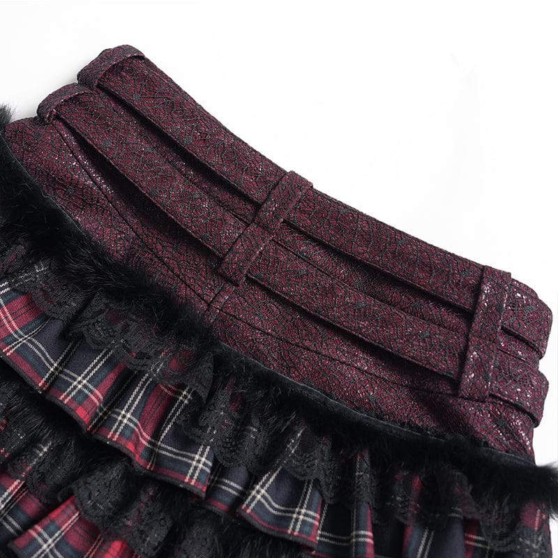 DEVILFASHION Women's Grunge Star Layered Plaid Falbala Shorts