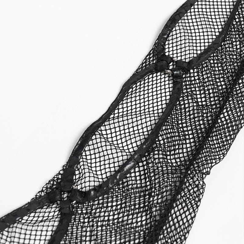 DEVILFASHION Women's Punk Bat Cross Mesh Top