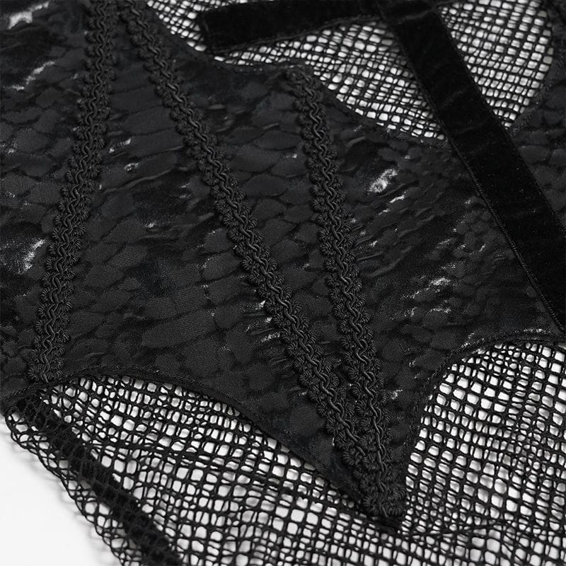 DEVILFASHION Women's Punk Bat Cross Mesh Top