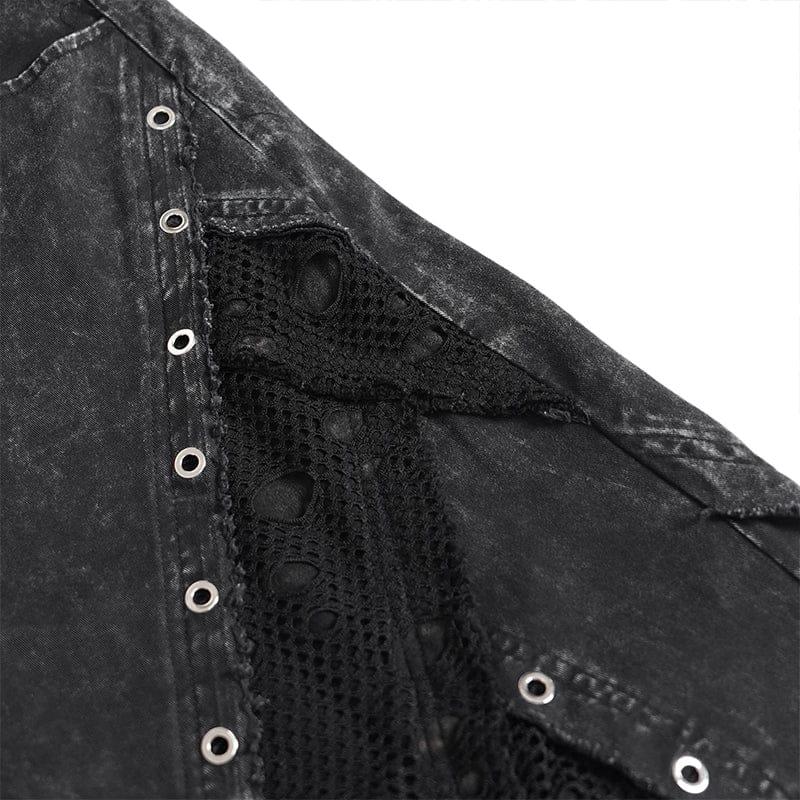 DEVILFASHION Women's Punk Eyelets Layered Ripped Pants