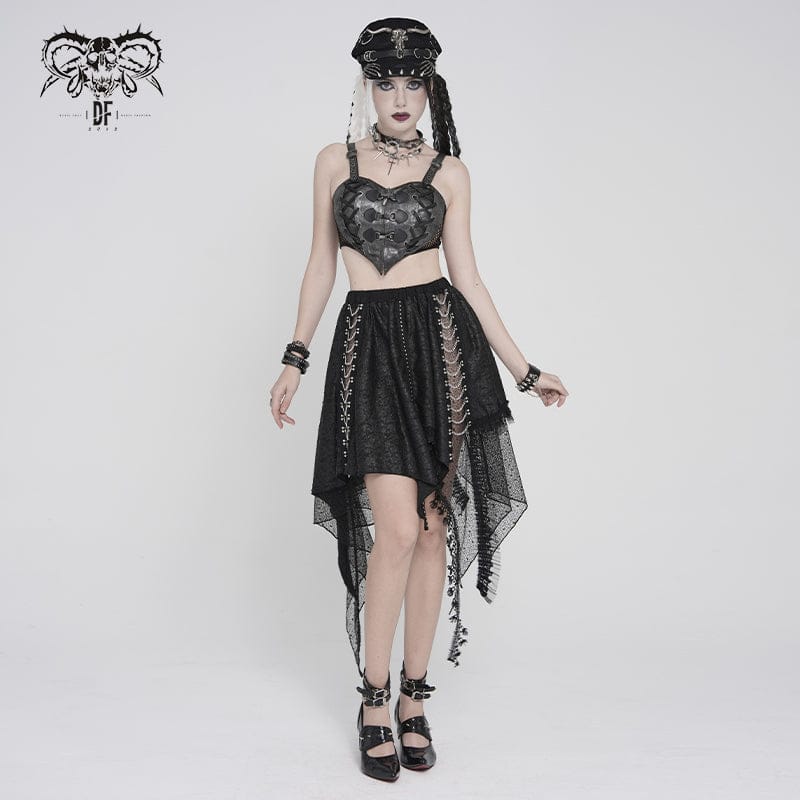 DEVILFASHION Women's Punk Heart Buckle-up Zip Bustier