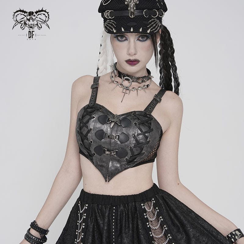 DEVILFASHION Women's Punk Heart Buckle-up Zip Bustier