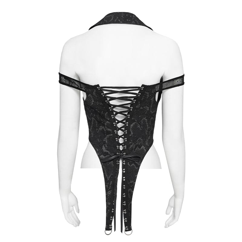 DEVILFASHION Women's Punk Irregular Chained Off Shoulder Vest