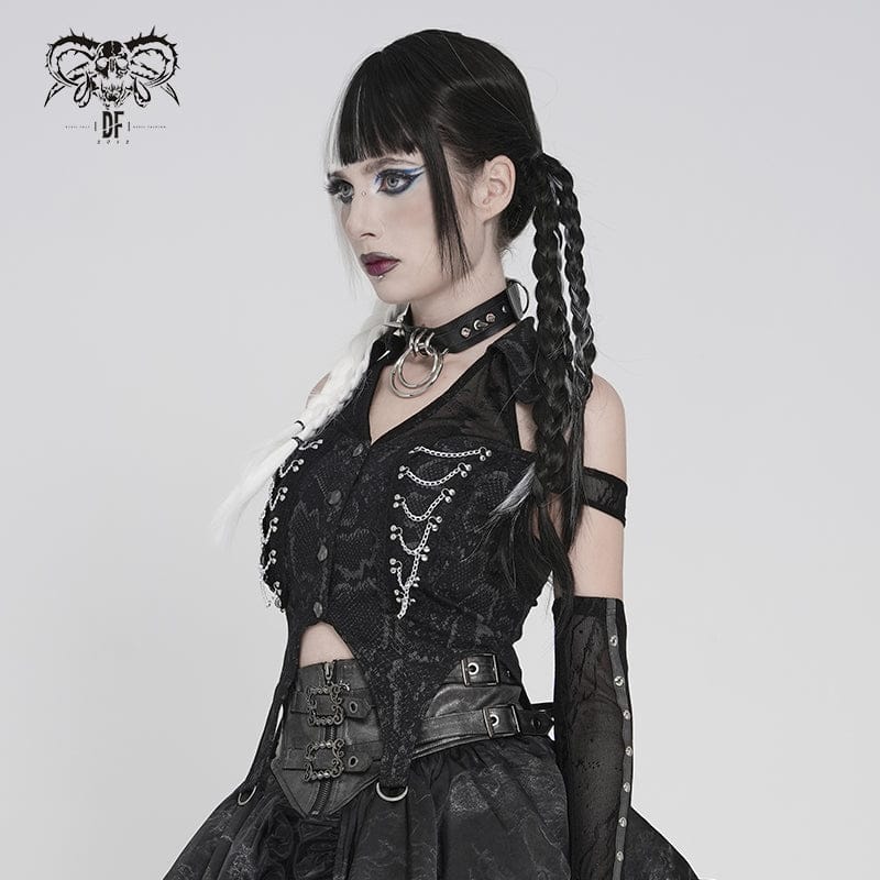 DEVILFASHION Women's Punk Irregular Chained Off Shoulder Vest