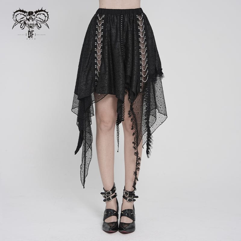 DEVILFASHION Women's Punk Irregular Chained Streamer Skirt