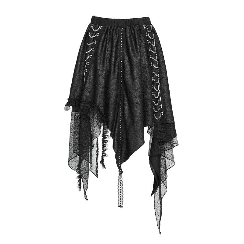 DEVILFASHION Women's Punk Irregular Chained Streamer Skirt