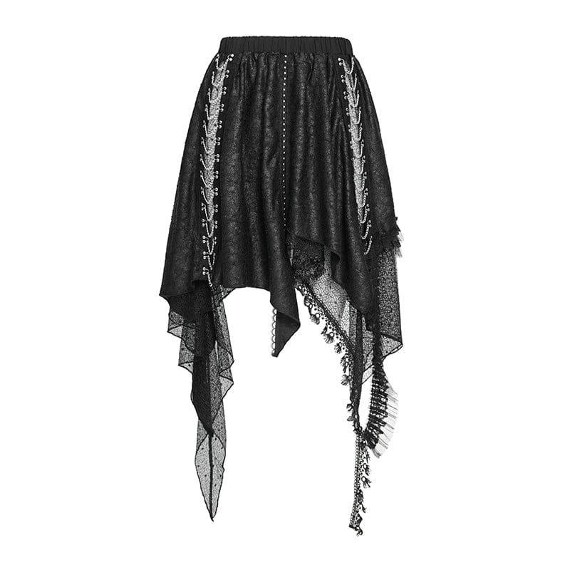 DEVILFASHION Women's Punk Irregular Chained Streamer Skirt