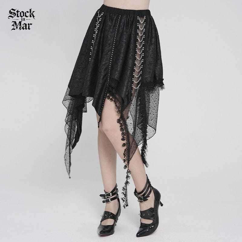DEVILFASHION Women's Punk Irregular Chained Streamer Skirt