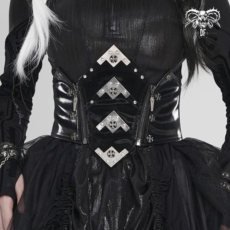 DEVILFASHION Women's Punk Irregular Cross Skull Zip Underbust Corset