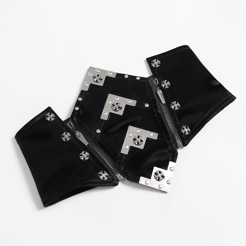 DEVILFASHION Women's Punk Irregular Cross Skull Zip Underbust Corset