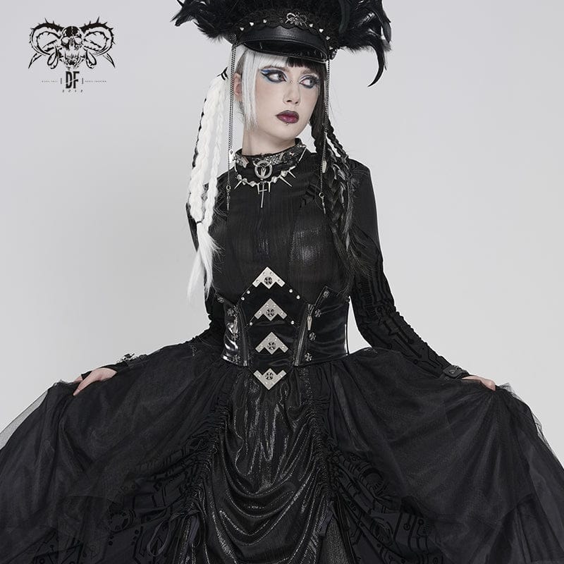 DEVILFASHION Women's Punk Irregular Cross Skull Zip Underbust Corset