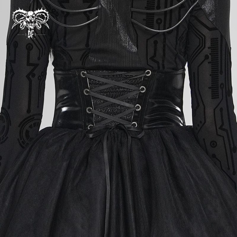 DEVILFASHION Women's Punk Irregular Cross Skull Zip Underbust Corset