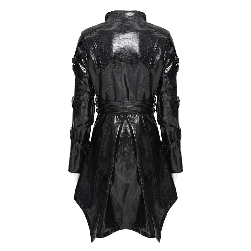 DEVILFASHION Women's Punk Irregular Eyelets & Rings Turn-down Collar Jacket Black