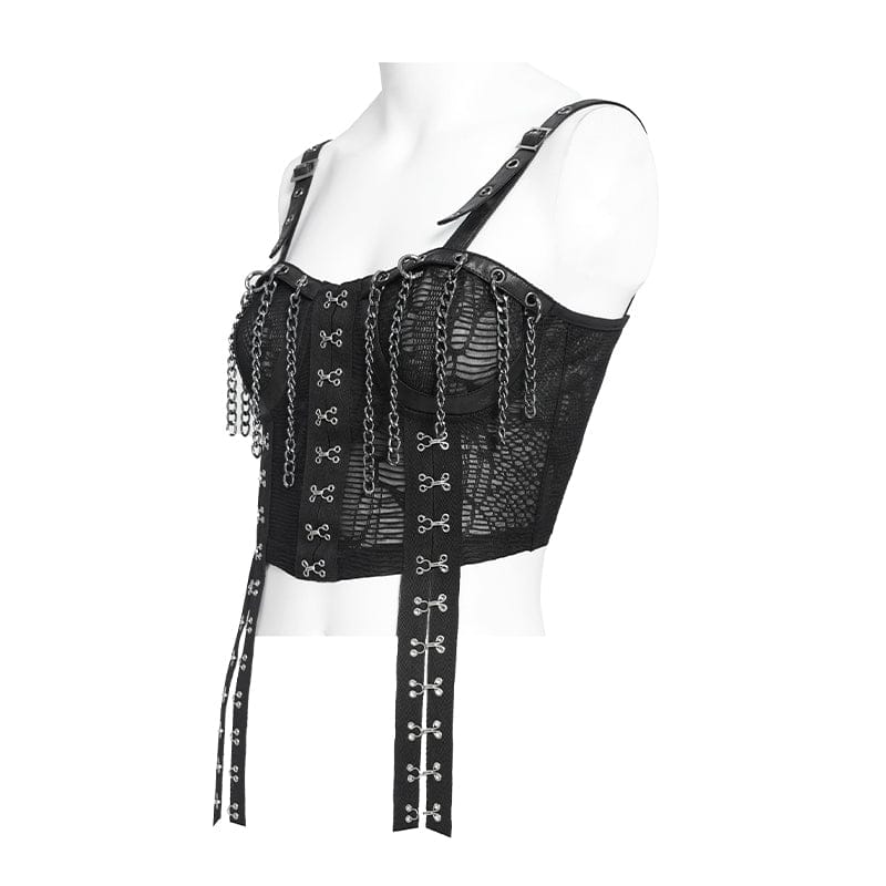 DEVILFASHION Women's Punk Lace-up Strappy Chained Bustier