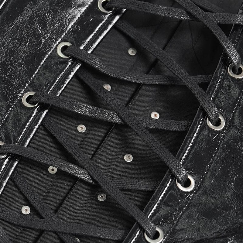 DEVILFASHION Women's Punk Studded Zip Lace-up Overbust Corset Black
