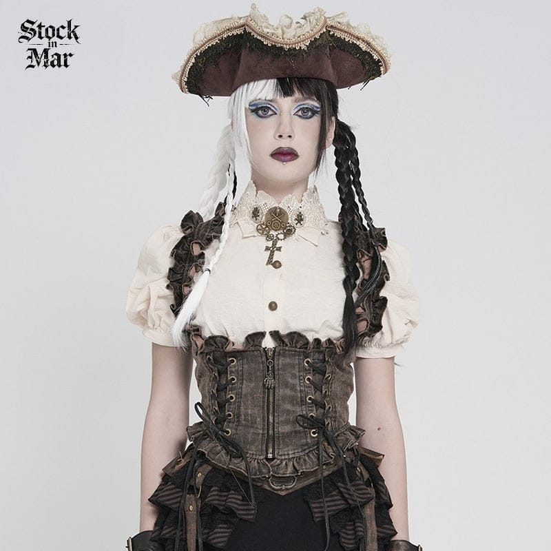 DEVILFASHION Women's Steampunk Lace-up Zip Swallow-tailed Vest Bronze