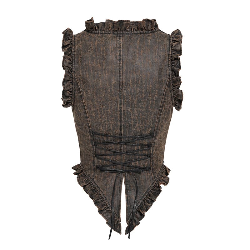DEVILFASHION Women's Steampunk Lace-up Zip Swallow-tailed Vest Bronze