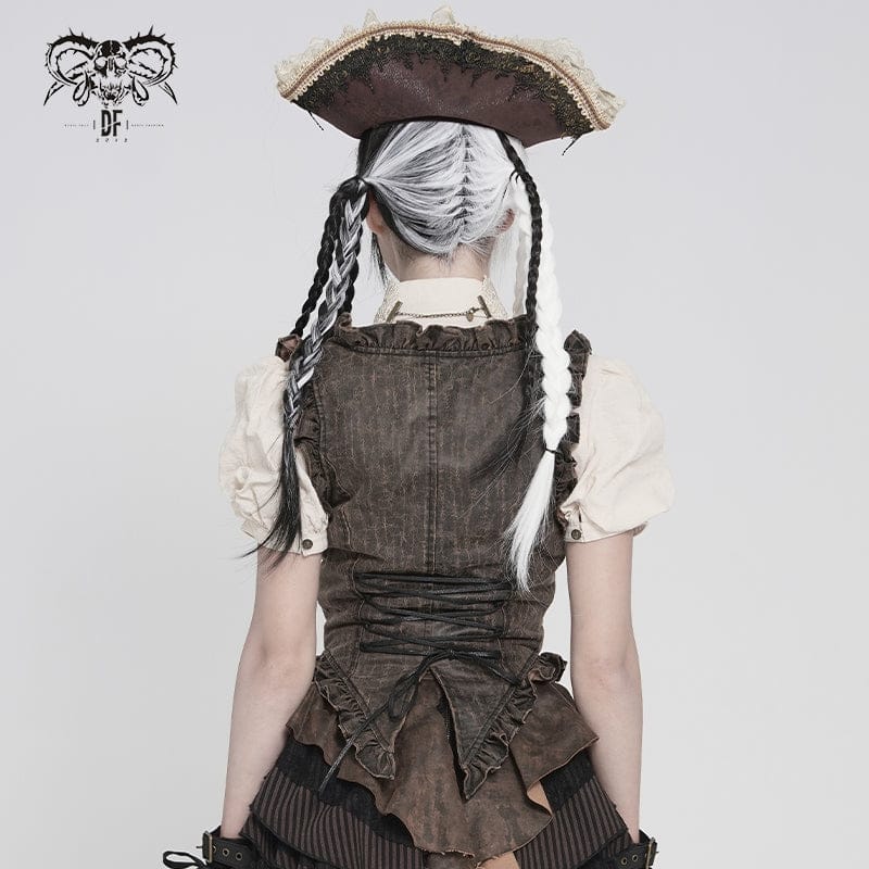 DEVILFASHION Women's Steampunk Lace-up Zip Swallow-tailed Vest Bronze