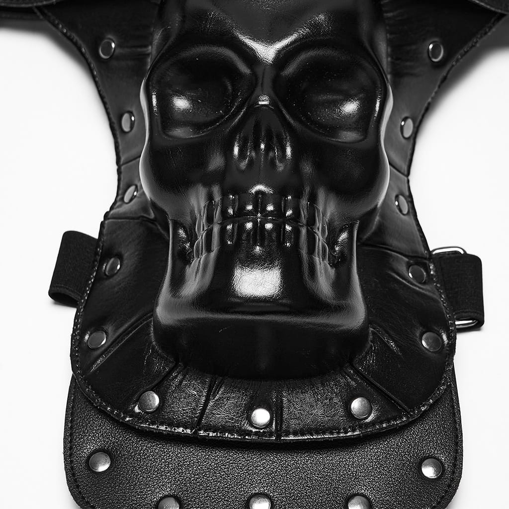 PUNK RAVE Men's Techwear Studded Skull Shoulder Harness Armor
