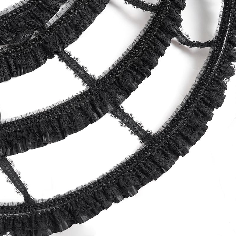 EVA LADY Women's Custom-made Gothic Lace-up Feather Slip Gown with Neckpiece & Sleeves