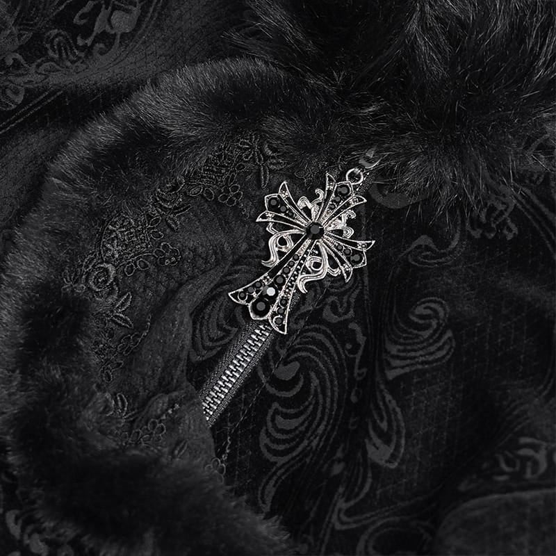 EVA LADY Women's Gothic Asymmetric Buckle Strap Hooded Jacquard Coat