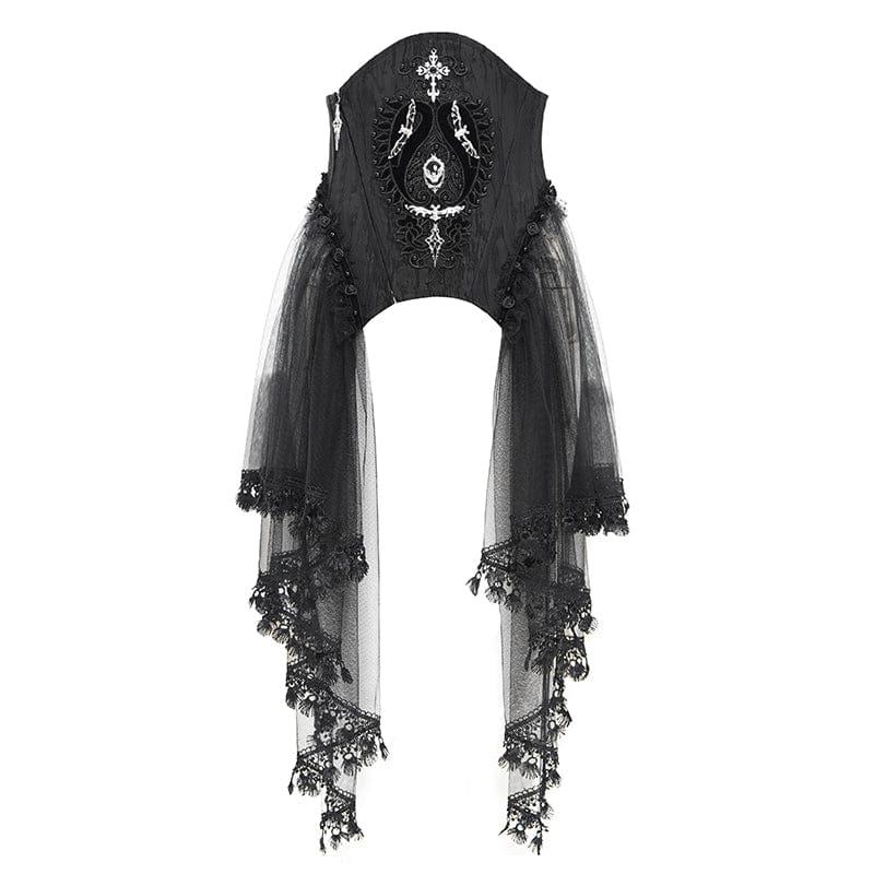 EVA LADY Women's Gothic Beaded Mesh Splice Lace-up Underbust Corset