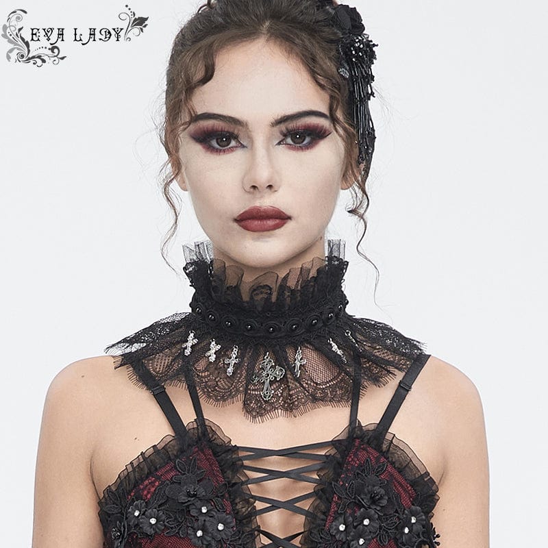 EVA LADY Women's Gothic Beaded Ruffled Lace Neckwear