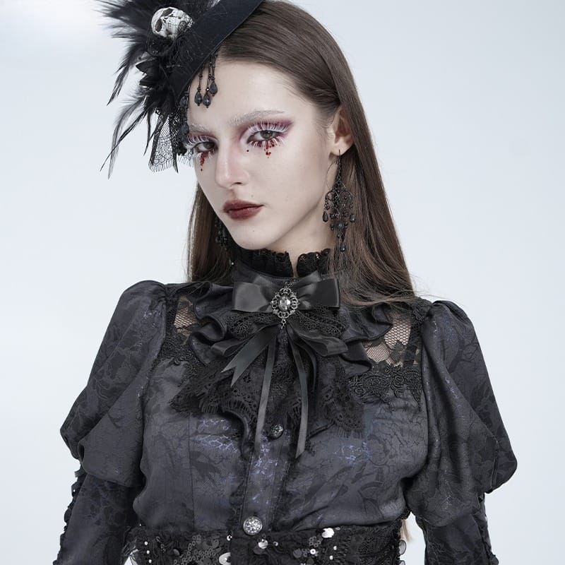 EVA LADY Women's Gothic Bow Floral Lace Ribbon Neckwear
