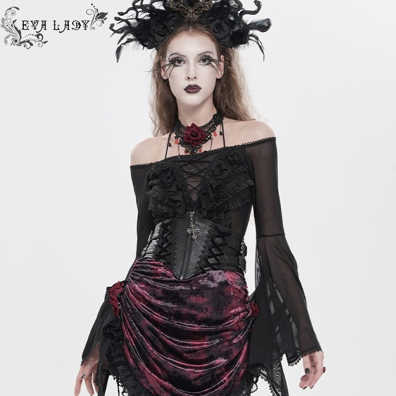 EVA LADY Women's Gothic Crochet Lace-up Zip Girdle