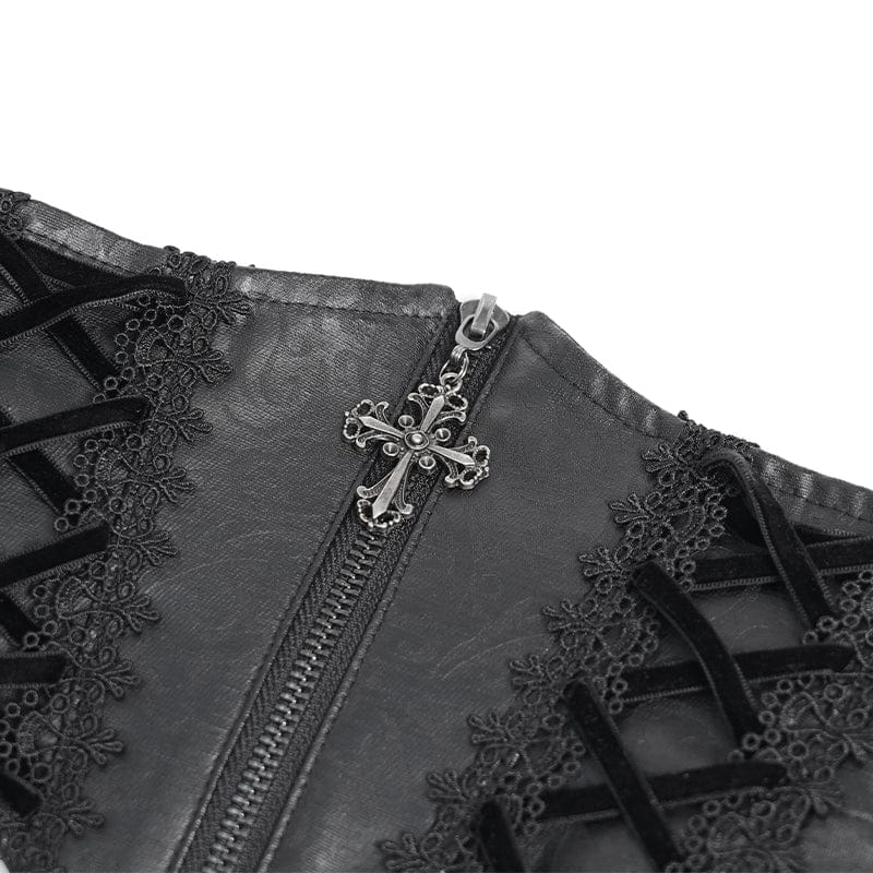 EVA LADY Women's Gothic Crochet Lace-up Zip Girdle
